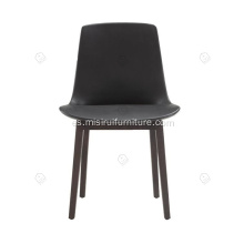 Silla de comedor sin brazo de cuero de cuero negro genuino